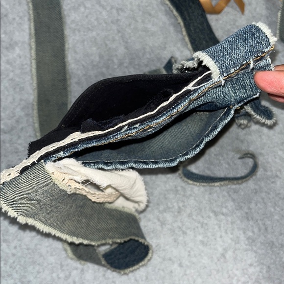 Boho Crossbody Denim Pouch Bag Shabby Cottagecore Pocket Fringe Fairy Festival - Picture 6 of 11